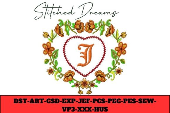 Floral Heart Letter J for Seasonal Embroidery