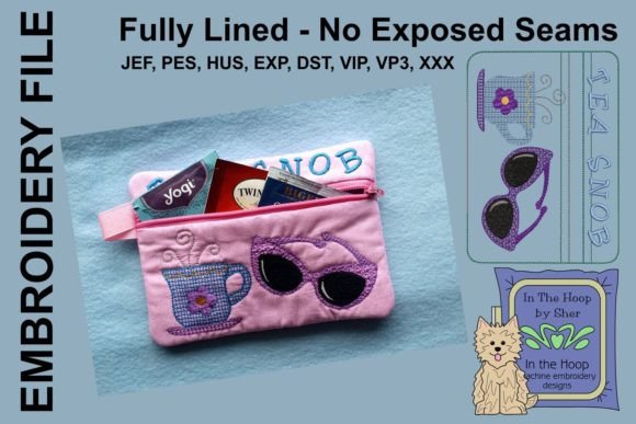 Tea Snob Zipper Bag Embroidery Design
